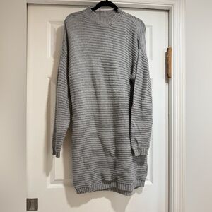 Gray Ribbed Knit Sweater Dress